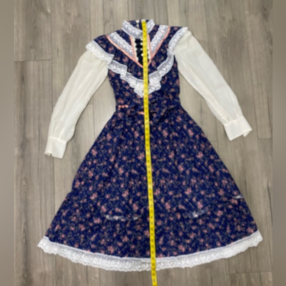Vintage 1970's Gunne Sax Jessica Prairie Boho Festival Lace‎ Floral Dress Sz 11 - Picture 2 of 12